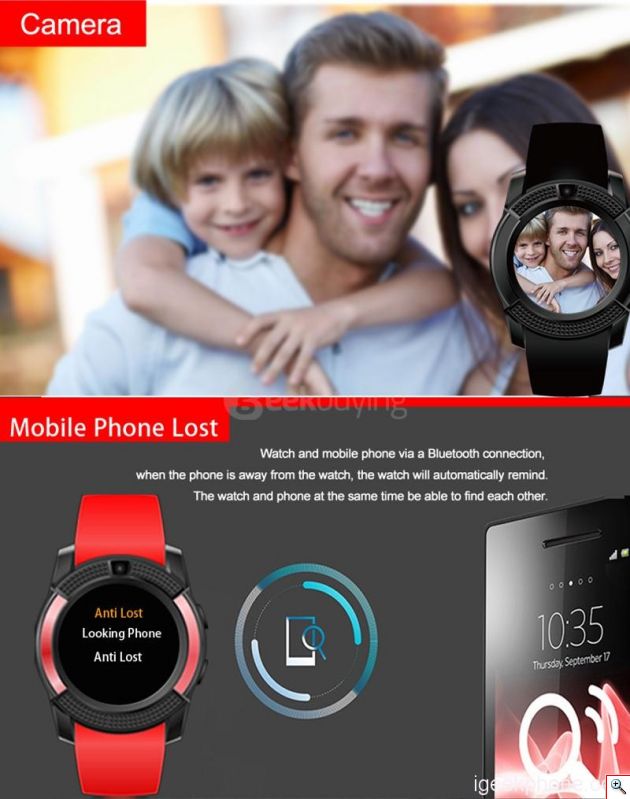 Smart Watch - Ρολόι Κινητό Τηλέφωνο με Οθόνη Αφής, Κάμερα, Βηματομετρητή, Μέτρηση Ποιότητας Ύπνου, Facebook, Internet Browser, Antilost & Ξυπνητήρι κα