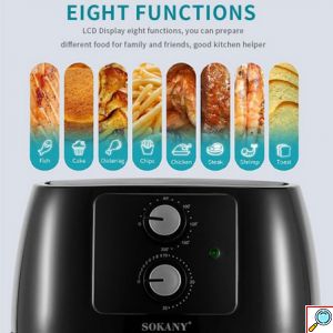 Sokany® Πολυλειτουργική Φριτέζα Αέρος 1400W με Αποσπώμενο Κάδο 5lt & Ρυθμιζόμενο Θερμοστάτη
