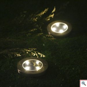 Hoppline Σετ Ηλιακά Χωνευτά Αυτόνομα Φώτα LED Κήπου - Χώματος 4 τμχ με Φωτοκύτταρο DISK LIGHTS
