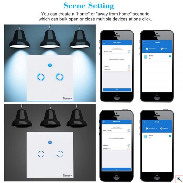 Επιτοίχιος Διπλός Διακόπτης Αφής με Wi Fi - Sonoff Wall Switch T1 EU 2C
