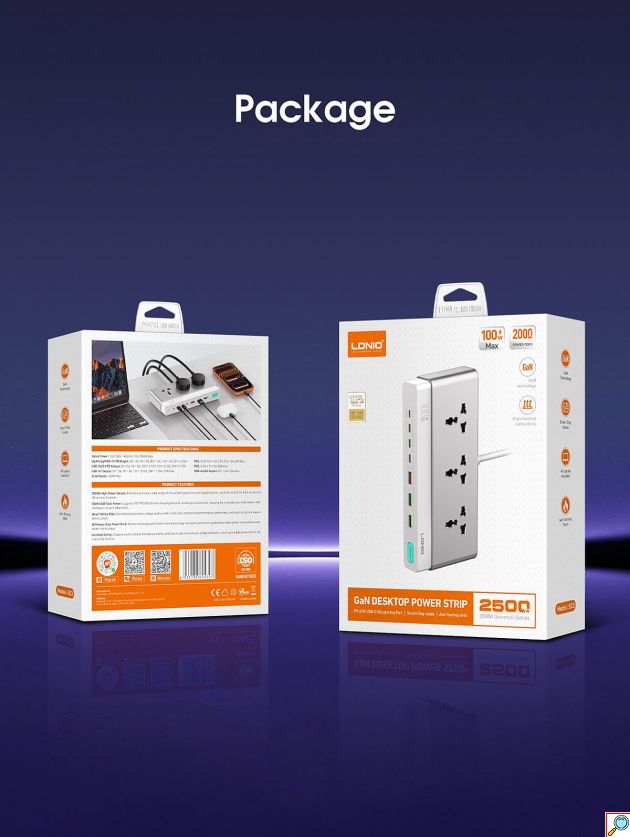 Πολύπριζο & Σταθμός Φόρτισης 100W GaN – 10 σε 1 με 3 Πρίζες - 6 USB, Fast Charging PD & QC4+, Καλώδιο Lightning, Ασφάλεια 2500W
