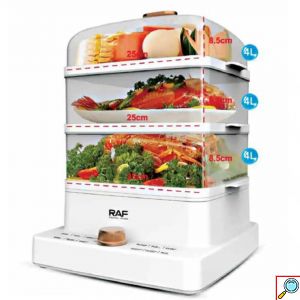 RAF Ατμομάγειρας 1200W 12lt με 3 Επίπεδα Μαγειρέματος με Διακόπτη Αυτόματης Απενεργοποίησης και Αντιολισθητική Βάση Λευκό