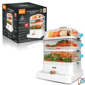 RAF Ατμομάγειρας 1200W 12lt με 3 Επίπεδα Μαγειρέματος με Διακόπτη Αυτόματης Απενεργοποίησης και Αντιολισθητική Βάση Λευκό