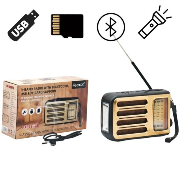 Ρετρό Ραδιόφωνο FX-2537B AM/FM/SW - Bluetooth, USB, TF Card & Φακός LED
