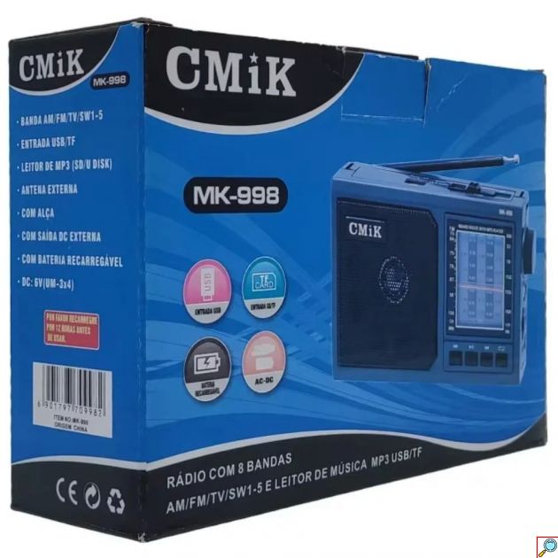 Φορητό Ραδιόφωνο MK-998 Επαναφορτιζόμενο – AM/FM/SW, USB & MP3 Player | Κλασικό Design, 8 Μπάντες, Λειτουργία με Ρεύμα ή Μπαταρίες