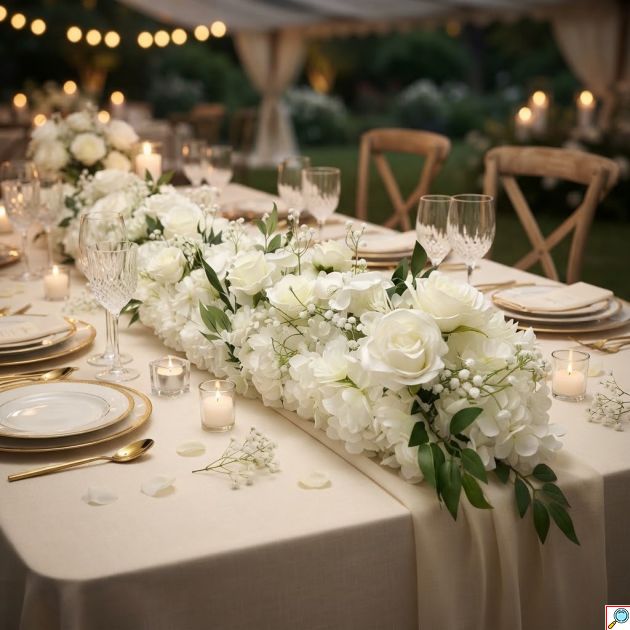 Τεχνητή Σύνθεση Λουλουδιών 100x30cm – Floral Διακόσμηση Γάμου & Εκδηλώσεων - Πλούσια Γιρλάντα για Τραπέζι, Τοίχο, Εσωτερικούς Χώρους