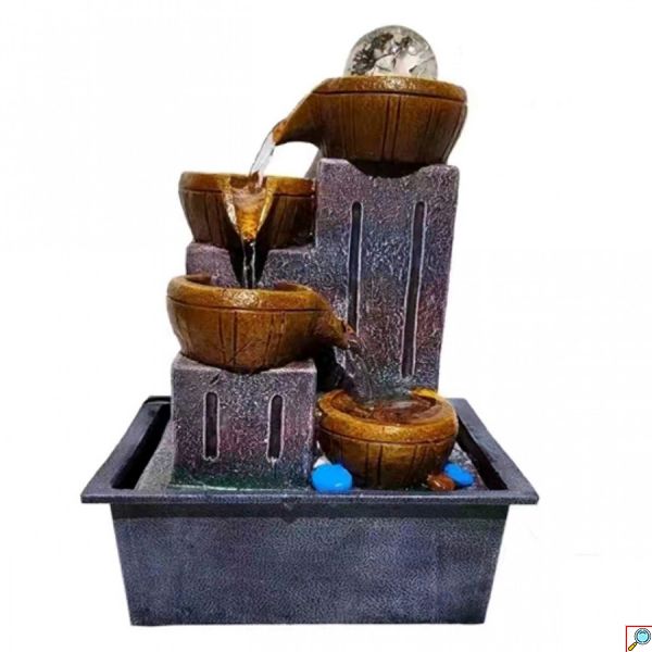 Διακοσμητικό Συντριβάνι Feng Shui με Πυθάρια, Τρεχούμενο Νερό & Πολύχρωμο Φωτισμό LED 21x15.5x30cm