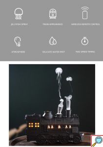 Συσκευή Αρωματοθεραπείας με Φωτισμό LED 300ml με Τηλεχειριστήριο - Σε Σχήμα Τρένο