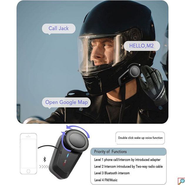 Σύστημα Μονής Ενδοεπικοινωνίας Bluetooth/FM Radio για Κράνος Μηχανής Maxto M2 Intercom 