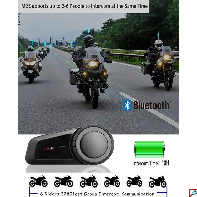 Σύστημα Μονής Ενδοεπικοινωνίας Bluetooth/FM Radio για Κράνος Μηχανής Maxto M2 Intercom 