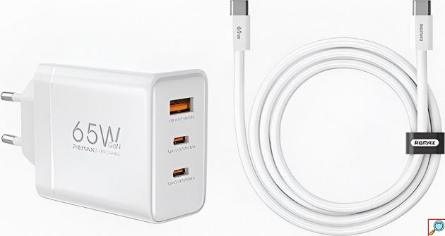 Φορτιστής Ταχείας Φόρτισης Remax CA-20 65W GaN – 2x USB-C & 1x USB-A | Με Καλώδιο USB-C, για Laptop, Smartphone, Tablet