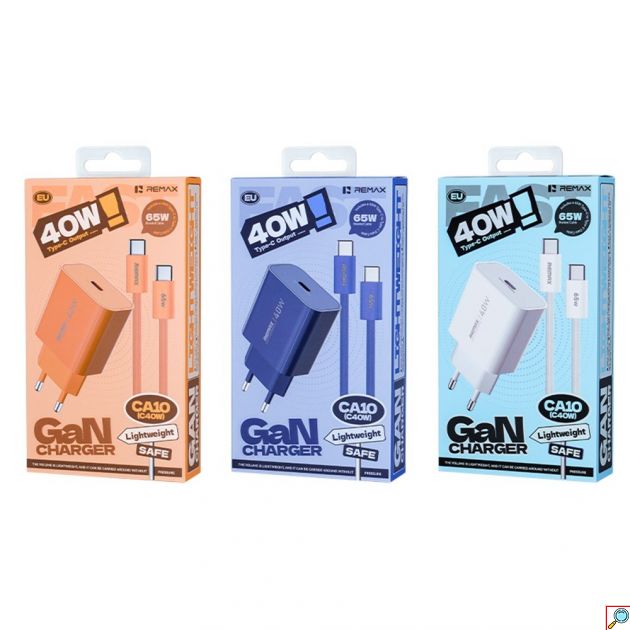Φορτιστής Ταχείας Φόρτισης Remax CA10 GaN 40W USB-C PD | Με Καλώδιο 65W, Τεχνολογία GaN για Laptop, Smartphone, Tablet – Πορτοκαλί