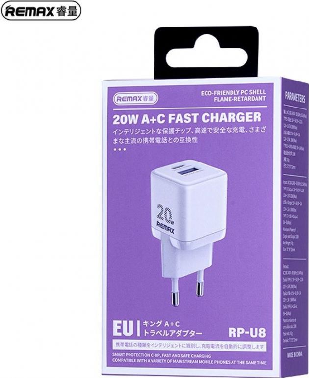 Φορτιστής Ταξιδίου 20W – Γρήγορη Φόρτιση με USB-C & USB-A - Συμβατός με iPhone, Android, PD & QC 3.0, Compact Μέγεθος