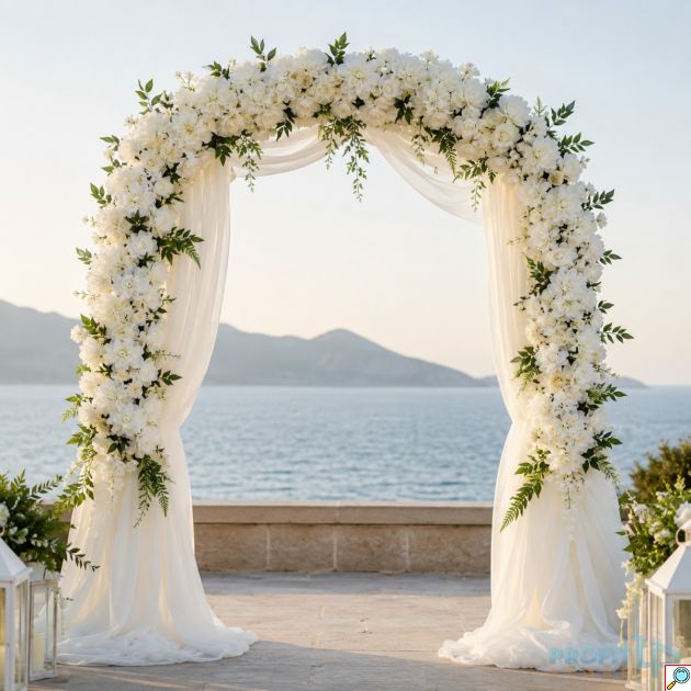 Τεχνητή Σύνθεση Λουλουδιών 100x30cm - Floral Runner, Λευκή Ορτανσία & Τριαντάφυλλα