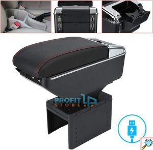 Πτυσσόμενη Κονσόλα Χειρόφρενου & 6πλός Φορτιστής USB με Ποτηροθήκη & Τασάκι Universal - Τεμπέλης Αυτοκινήτου Μαύρο