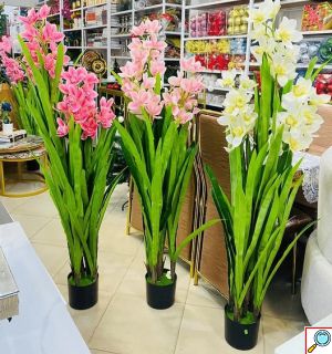 130cm Τεχνητό Διακοσμητικό Φυτό Ροζ Ορχιδέα Cymbidium σε Γλάστρα