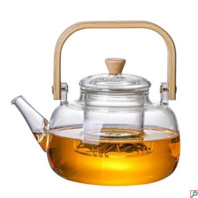 Γυάλινη Τσαγιέρα 900ml με Φίλτρο και Ξύλινη Λαβή