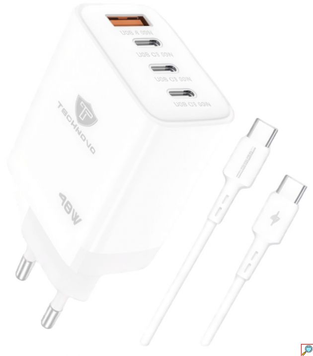 Φορτιστής Τοίχου 48W – Ταχεία Φόρτιση PD & QC3.0 - 4 Θύρες USB & Καλώδιο USB-C 1m, για Κινητά & Tablet