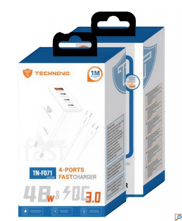 Φορτιστής Τοίχου 48W – Ταχεία Φόρτιση PD & QC3.0 - 4 Θύρες USB & Καλώδιο USB-C 1m, για Κινητά & Tablet
