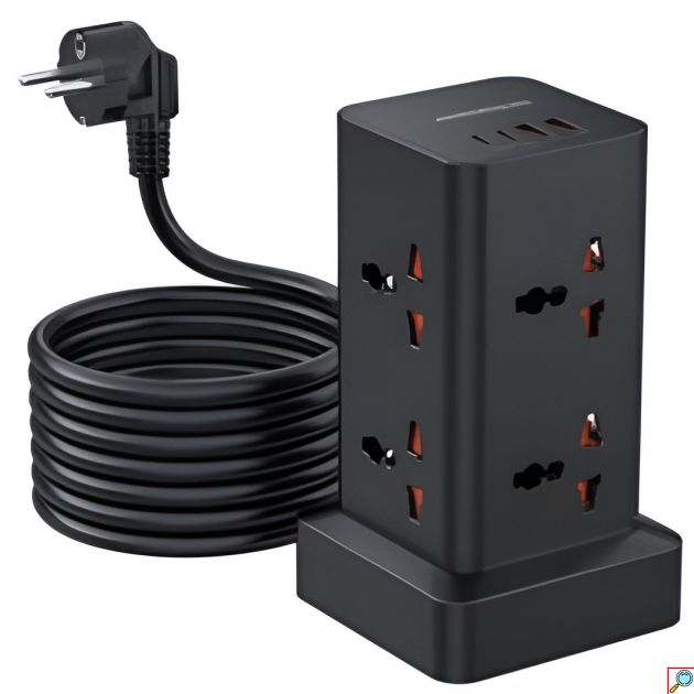 Πολύπριζο Tower Anrmesun 11 σε 1 – 2400W με 8 Πρίζες Σούκο & 3 USB - Καλώδιο 2m, Προστασία Υπερφόρτωσης, για Γραφείο & Σπίτι