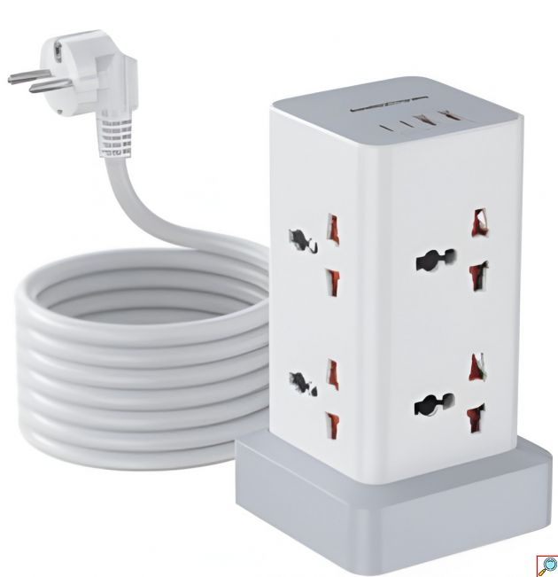 Πολύπριζο Tower Anrmesun 11 σε 1 – 2400W με 8 Πρίζες Σούκο & 3 USB - Καλώδιο 2m, Προστασία Υπερφόρτωσης, για Γραφείο & Σπίτι