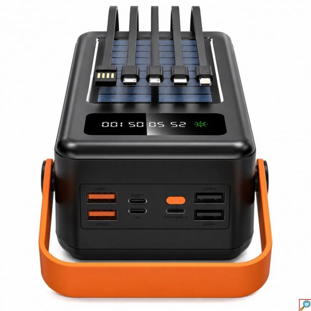 Ηλιακό Power Bank TR-957 40.000mAh – Ενέργεια Παντού | Με 4 Ενσωματωμένα Καλώδια, Οθόνη LCD, Φακό LED, Γρήγορη Φόρτιση 2.1A
