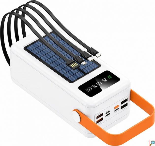Ηλιακό Power Bank TR-957 40.000mAh – Ενέργεια Παντού | Με 4 Ενσωματωμένα Καλώδια, Οθόνη LCD, Φακό LED, Γρήγορη Φόρτιση 2.1A