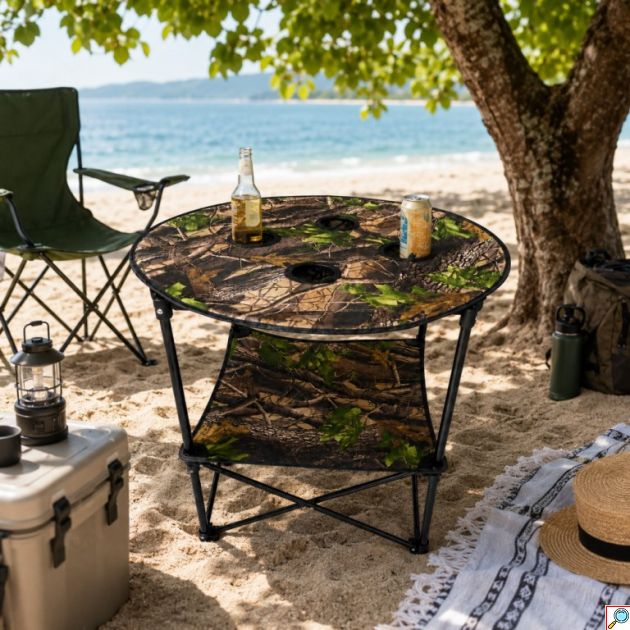Πτυσσόμενο Τραπέζι Camping Παραλλαγής – 60x60x70cm με Ποτηροθήκες | Ελαφρύ & Φορητό για Παραλία, Ψάρεμα, Κήπο, Εξοχή