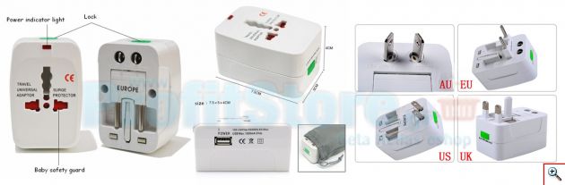 Αντάπτορας Πρίζας Universal Travel Adaptor με Προστασία & Θύρα USB 