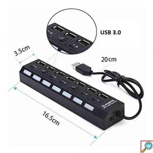TREQA Αντάπτορας - USB HUB Γρήγορης Φόρτισης & Μεταφοράς Δεδομένων έως 5Gbps με 7 Θύρες USB 3.0 LED Φωτισμό Λειτουργίας & Διακόπτες On/ Off