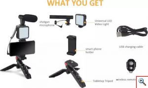 Live Streaming Set - Τρίποδο Κινητού / Κάμερα με Φωτισμό Led & Μικρόφωνο - Vlogging Video Kit - ASMR, TikTok, Studio, Youtube, Instagram Story