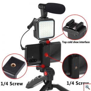 Live Streaming Set - Τρίποδο Κινητού / Κάμερα με Φωτισμό Led & Μικρόφωνο - Vlogging Video Kit - ASMR, TikTok, Studio, Youtube, Instagram Story