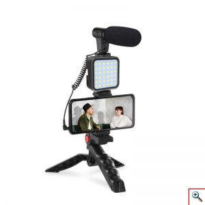 Live Streaming Set - Τρίποδο Κινητού / Κάμερα με Φωτισμό Led & Μικρόφωνο - Vlogging Video Kit - ASMR, TikTok, Studio, Youtube, Instagram Story