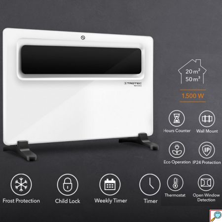 Trotec Επιτοίχιος & Επιδαπέδιος Θερμοπομπός 1500W με LCD Οθόνη, Ρυθμιζόμενο Θερμοστάτη & Χρονοδιακόπτη