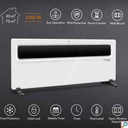 Trotec Επιτοίχιος & Επιδαπέδιος Θερμοπομπός 2500W με LCD Οθόνη, Ρυθμιζόμενο Θερμοστάτη & Χρονοδιακόπτη