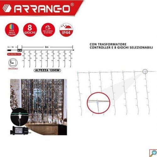 480 Αδιάβροχα Πολύχρωμα LED Λαμπάκια Τύπου Κουρτίνα με Γάντζο 6 Μέτρα και 3 Μέτρα Καλώδιο με 8 Προγράμματα Φωτισμού 