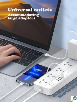 Universal Πολύπριζο 5 Θέσεων με 3 Θύρες USB & 1 USB-C PD/QC 3.0 20W – Καλώδιο 2m LDNIO