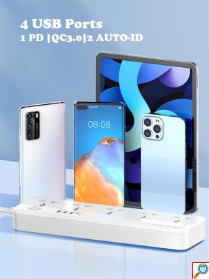 Universal Πολύπριζο 5 Θέσεων με 3 Θύρες USB & 1 USB-C PD/QC 3.0 20W – Καλώδιο 2m LDNIO