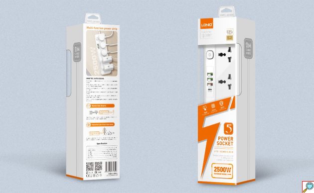 Universal Πολύπριζο 5 Θέσεων με 3 Θύρες USB & 1 USB-C PD/QC 3.0 20W – Καλώδιο 2m LDNIO