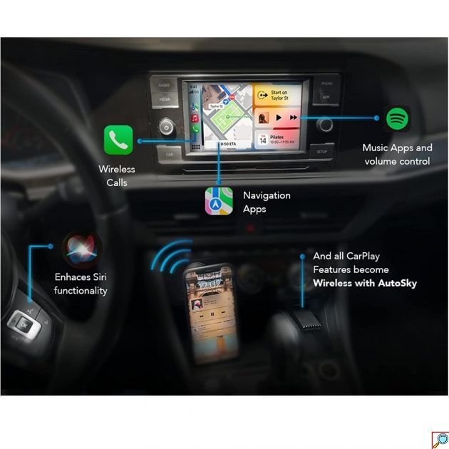 AutoSky IQ X1710 – Ασύρματος Αντάπτορας Apple CarPlay & Android Auto - USB/USB-C, Siri, Πλήρης Συμβατότητα