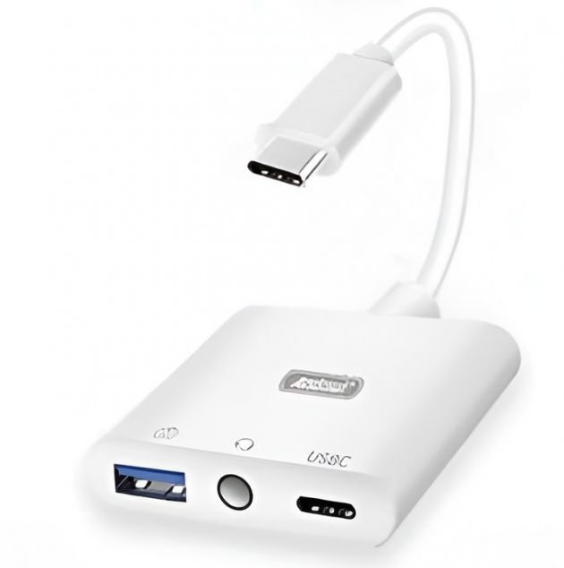 Αντάπτορας USB-C 3 σε 1 Andowl – Hub με USB-A, USB-C & AUX 3.5mm - Για Laptop, Tablet & Smartphone, Φόρτιση & Μεταφορά Δεδομένων