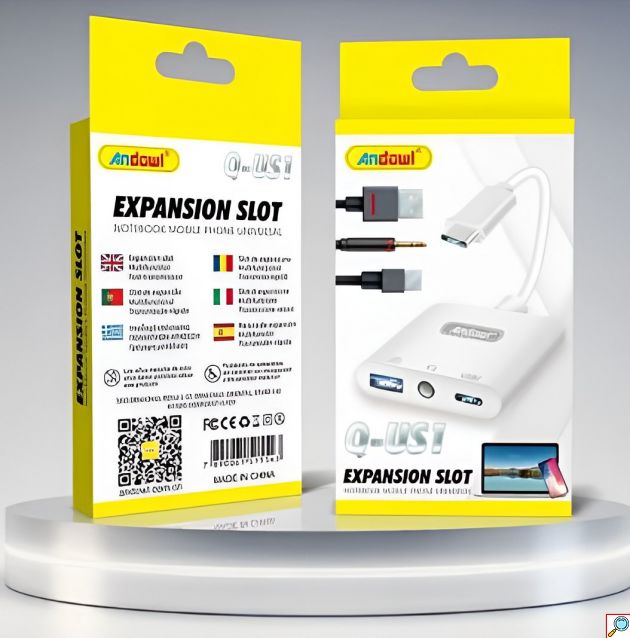 Αντάπτορας USB-C 3 σε 1 Andowl – Hub με USB-A, USB-C & AUX 3.5mm - Για Laptop, Tablet & Smartphone, Φόρτιση & Μεταφορά Δεδομένων