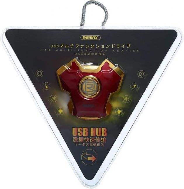 USB Hub 3 Θυρών Remax – Σχεδιασμός Iron Man & Ταχύτητα 480Mbps - USB 2.0 Splitter για Laptop & PC, Compact μέγεθος, Plug & Play