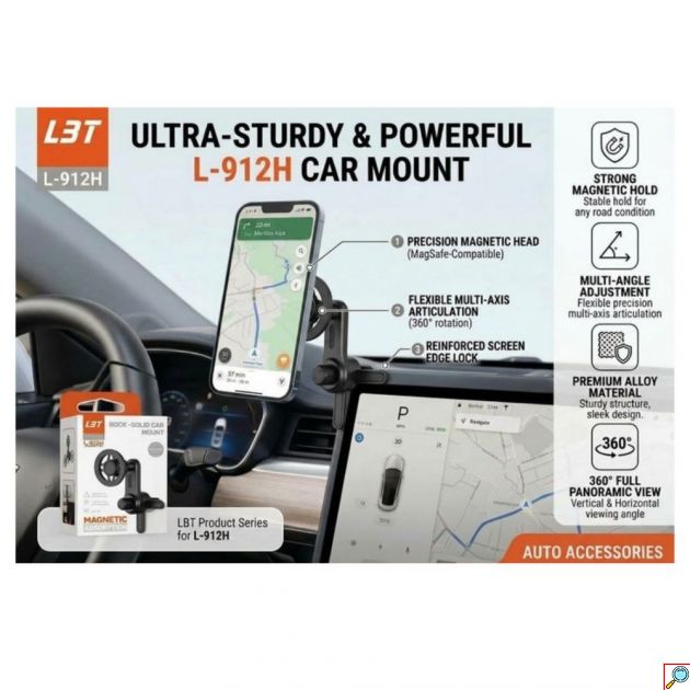 Μαγνητική Βάση Κινητού Αυτοκινήτου LBT L-912H 360° Συμβατή με MagSafe, Στήριξη σε Οθόνη & Ταμπλό, Premium Κράμα