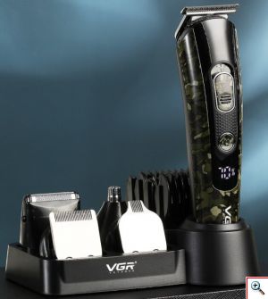 VGR® Επαναφορτιζόμενη Επαγγελματική Κουρευτική Μηχανή Ψηφιακή 5in1 Kit Hair Clipper & Trimmer V102