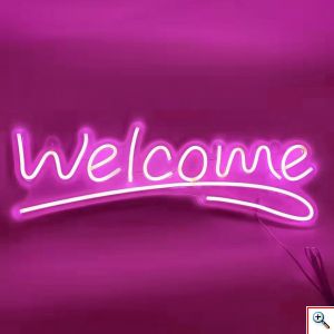 Μεγάλη LED Φωτιζόμενη Πινακίδα Welcome Ροζ με Ακρυλική Πλάκα 60cm