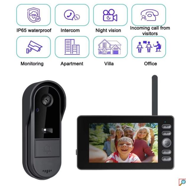 Ασύρματο Βιντεοκουδούνι M15C - Κάμερα Full HD 1080P και Οθόνη IPS 4,3″ - Νυχτερινή Όραση, IP65, Ενδοεπικοινωνία