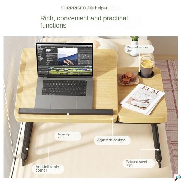 Βοηθητικό Τραπεζάκι για Ανύψωση Laptop 55x32x25cm με Ποτηροθήκη Μπεζ-Μαύρο 