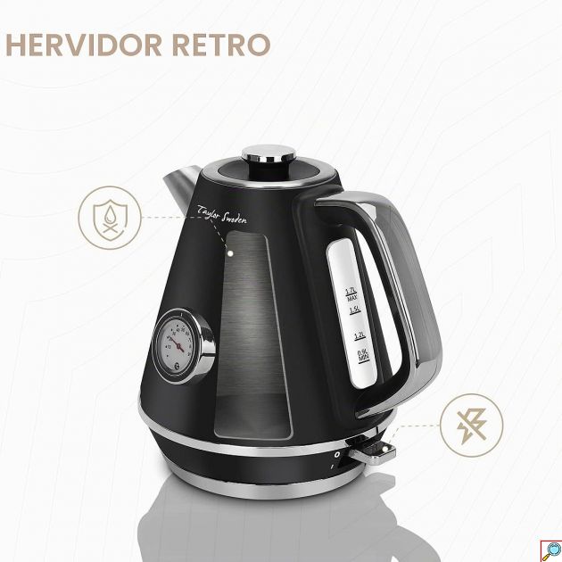 Ηλεκτρικός Βραστήρας 1.7L 2200W – Ρετρό Σχέδιο με Ένδειξη Θερμοκρασίας - Γρήγορος Βρασμός, Ανοξείδωτος, Μαύρος
