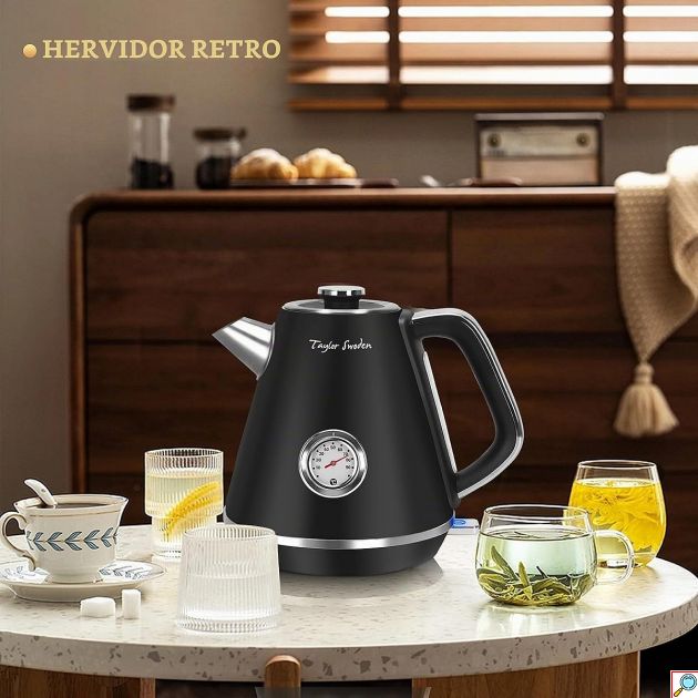 Ηλεκτρικός Βραστήρας 1.7L 2200W – Ρετρό Σχέδιο με Ένδειξη Θερμοκρασίας - Γρήγορος Βρασμός, Ανοξείδωτος, Μαύρος